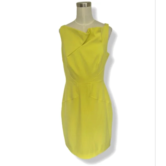 Julia Jordan Dress Yellow Green Gathered Neck Stretch Sleeveless Size 8 - Picture 2 of 12